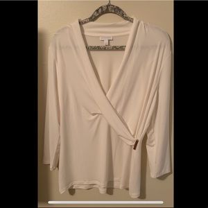 Charter Club Cream V-Neck Long Sleeve Top (L)